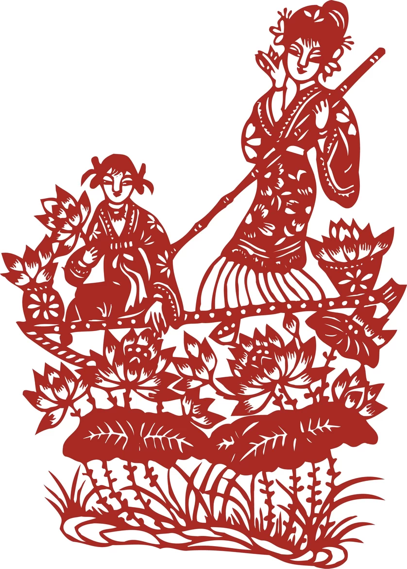 中国风中式传统喜庆民俗人物动物窗花剪纸插画边框AI矢量PNG素材【2602】